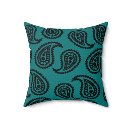 Teal, Black Retro Paisley Cushion Pillow