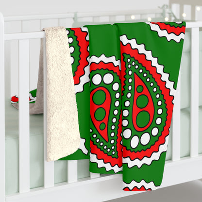 Green, White, Red Retro Paisley Blanket Throw