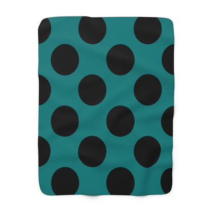 Teal, Black Retro Polka Dots Blanket Throw