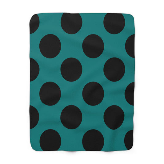 Teal, Black Retro Polka Dots Blanket Throw