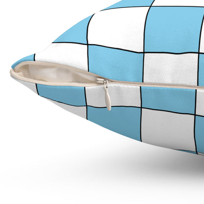 Sky Blue, White Retro Check Cushion Pillow