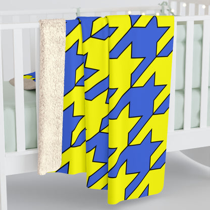 Royal Blue, Yellow Retro Houndstooth Blanket Throw