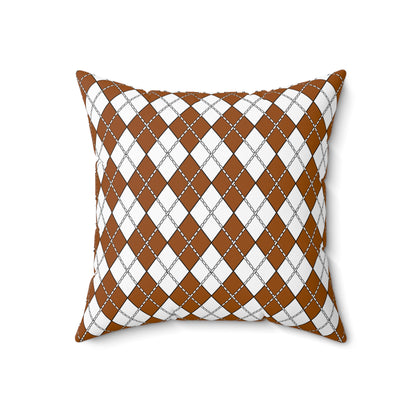 Brown, White Retro Argyle Cushion Pillow