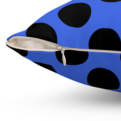 Royal Blue, Black Retro Polka Dots Cushion Pillow