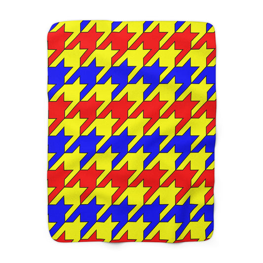 Yellow, Blue, Red Retro Houndstooth Blanket Throw