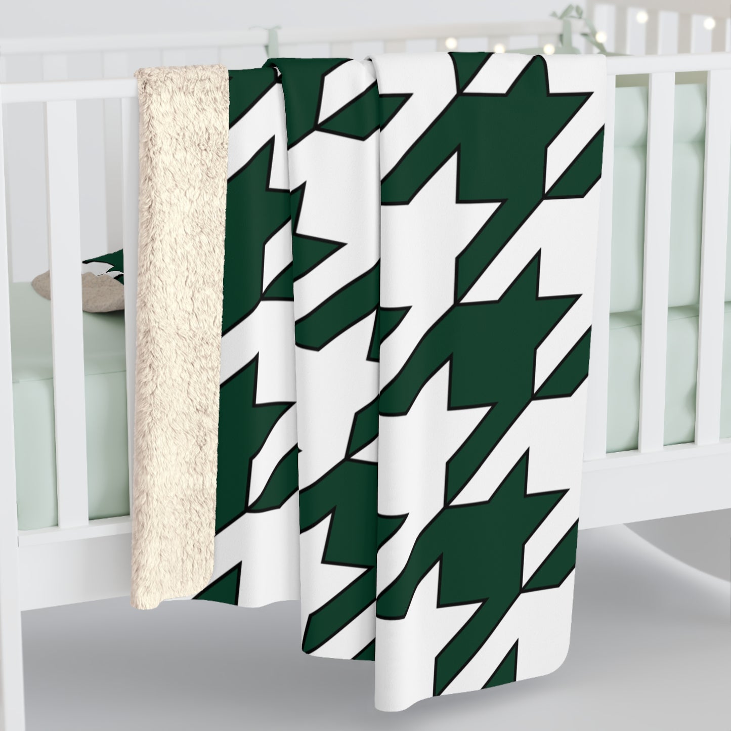 Dark Green, White Retro Houndstooth Blanket Throw