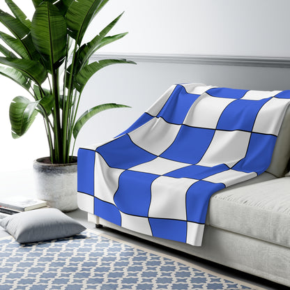 Royal Blue, White Retro Check Blanket Throw