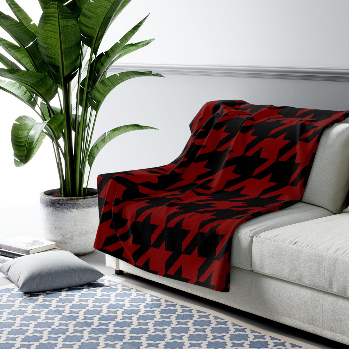 Maroon, Black Retro Houndstooth Blanket Throw