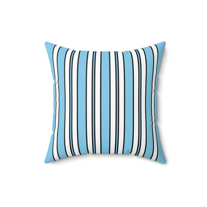 Sky Blue, White Retro Stripes Cushion Pillow