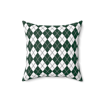 Dark Green, White Retro Argyle Cushion Pillow