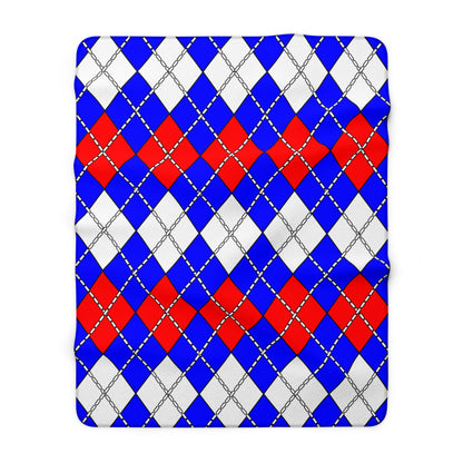 Blue, White, Red Retro Argyle Blanket Throw