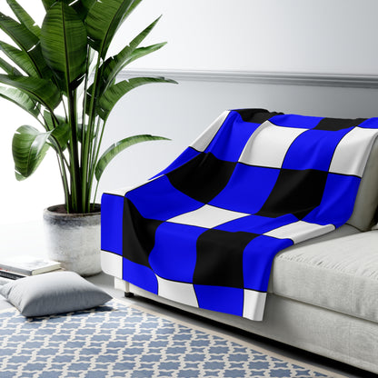 Blue, Black, White Retro Check Blanket Throw