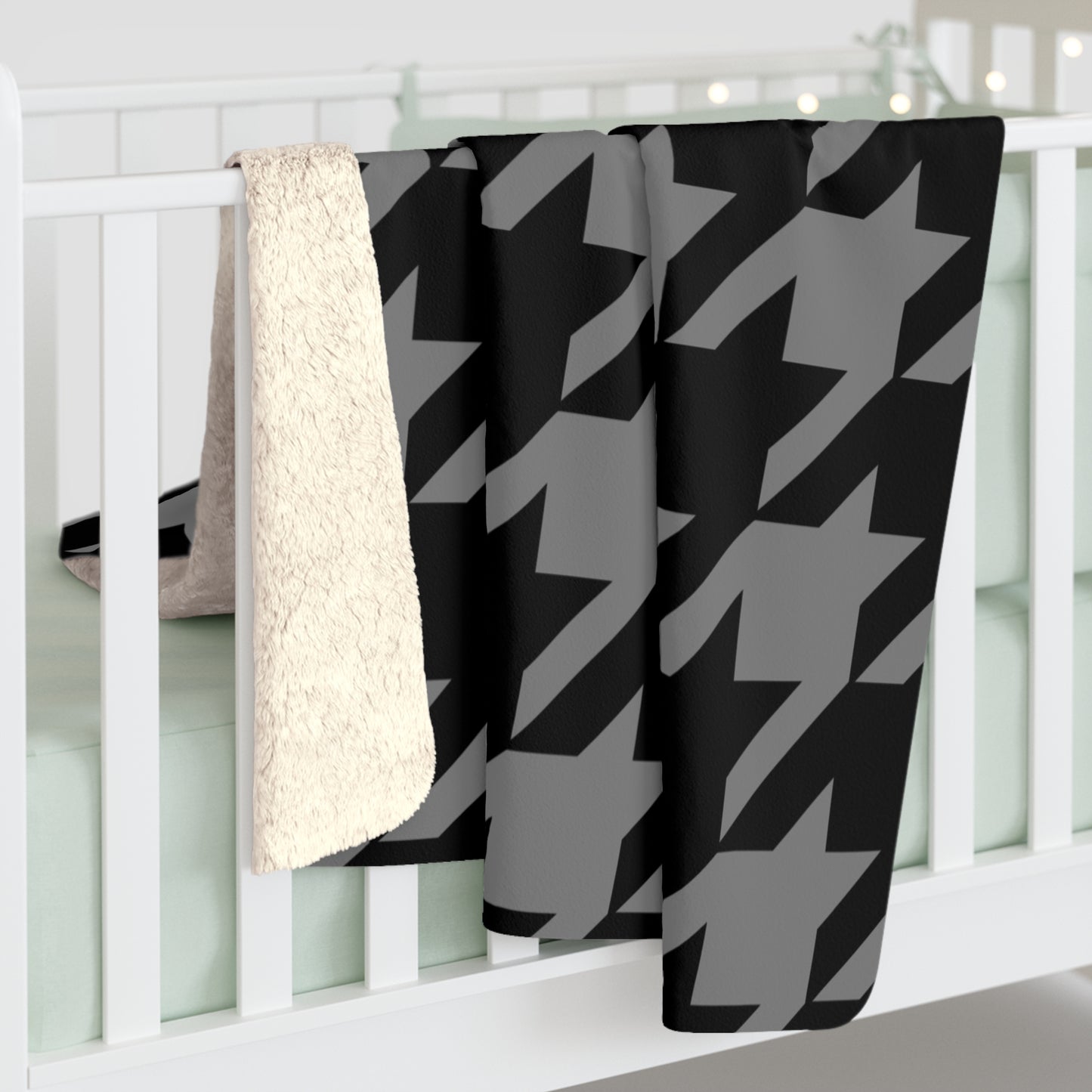 Grey, Black Retro Houndstooth Blanket Throw