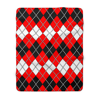 Red, Black, White Retro Argyle Blanket Throw