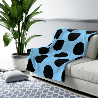 Light Blue, Black Retro Polka Dots Blanket Throw