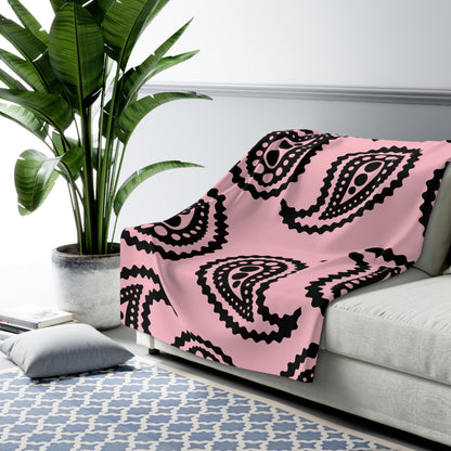 Pink, Black Retro Paisley Blanket Throw