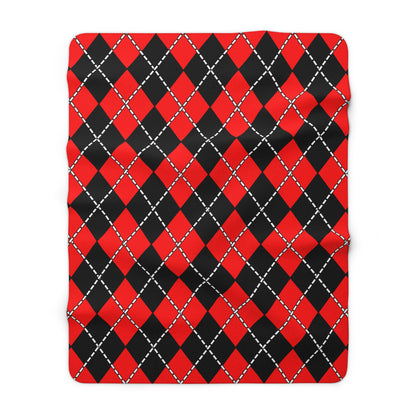 Red, Black Retro Argyle Blanket Throw