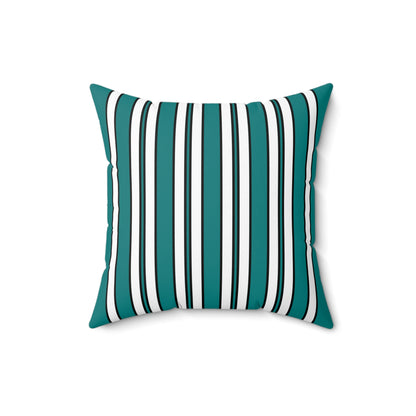 Teal, White Retro Stripes Cushion Pillow