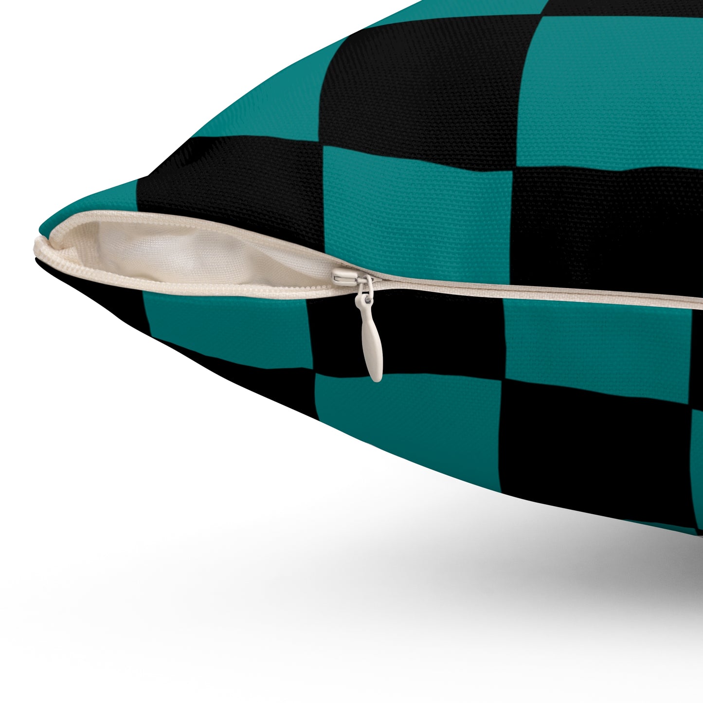 Teal, Black Retro Check Cushion Pillow