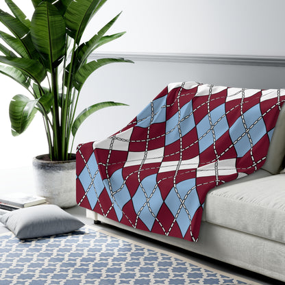 Claret, Blue, White Retro Argyle Blanket Throw