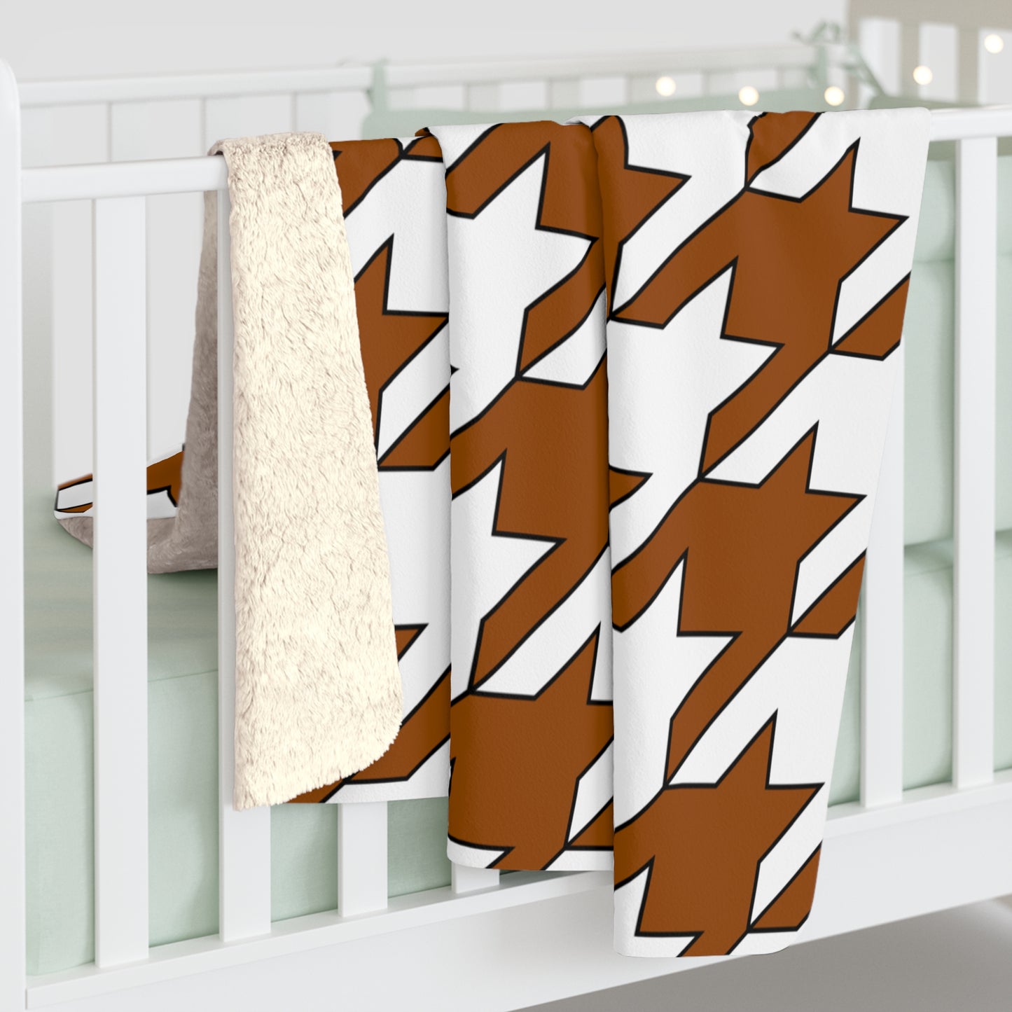 Brown, White Retro Houndstooth Blanket Throw