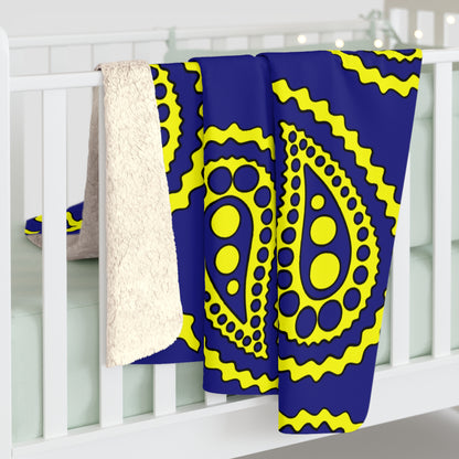 Navy Blue, Yellow Retro Paisley Blanket Throw