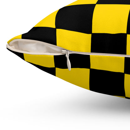 Gold, Black Retro Check Cushion Pillow