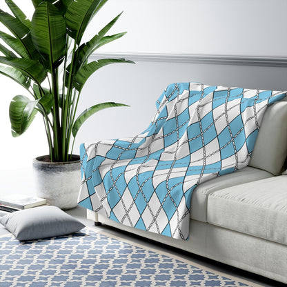 Sky Blue, White Retro Argyle Blanket Throw