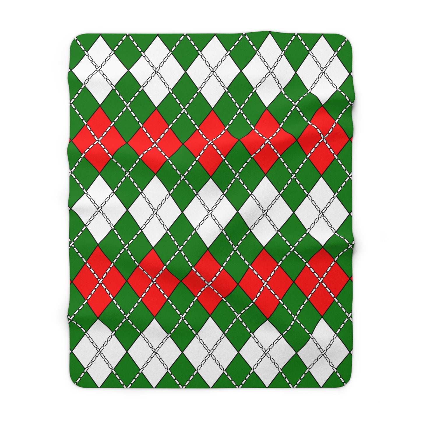 Green, White, Red Retro Argyle Blanket Throw