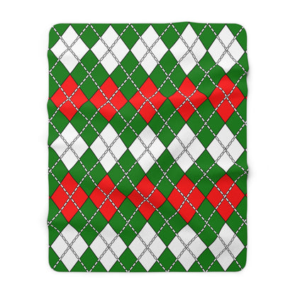 Green, White, Red Retro Argyle Blanket Throw