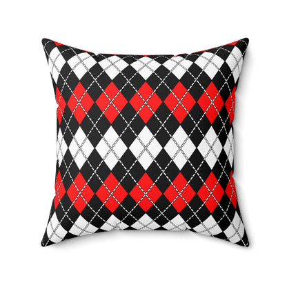 Black, White, Red Retro Argyle Cushion Pillow