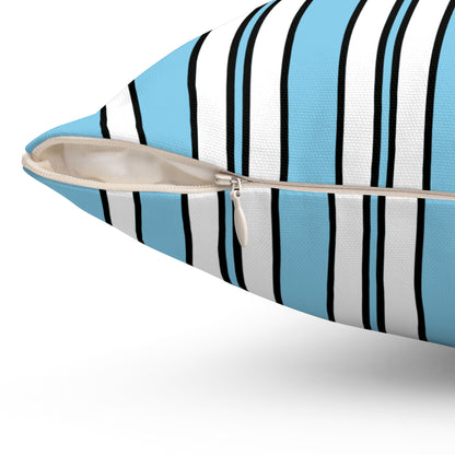 Sky Blue, White Retro Stripes Cushion Pillow
