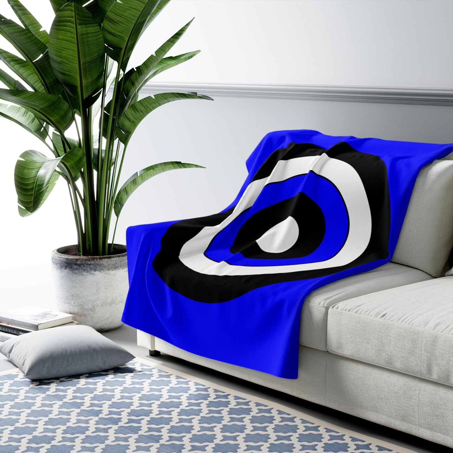 Blue, Black, White Retro Target Blanket Throw