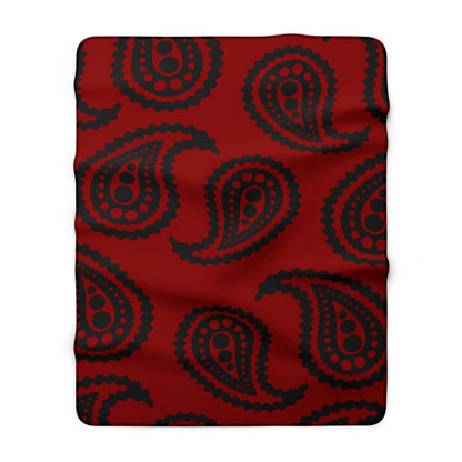 Dark Red, Black Retro Paisley Blanket Throw