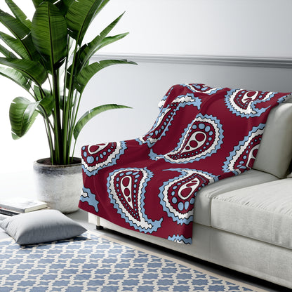 Claret, Blue, White Retro Paisley Blanket Throw