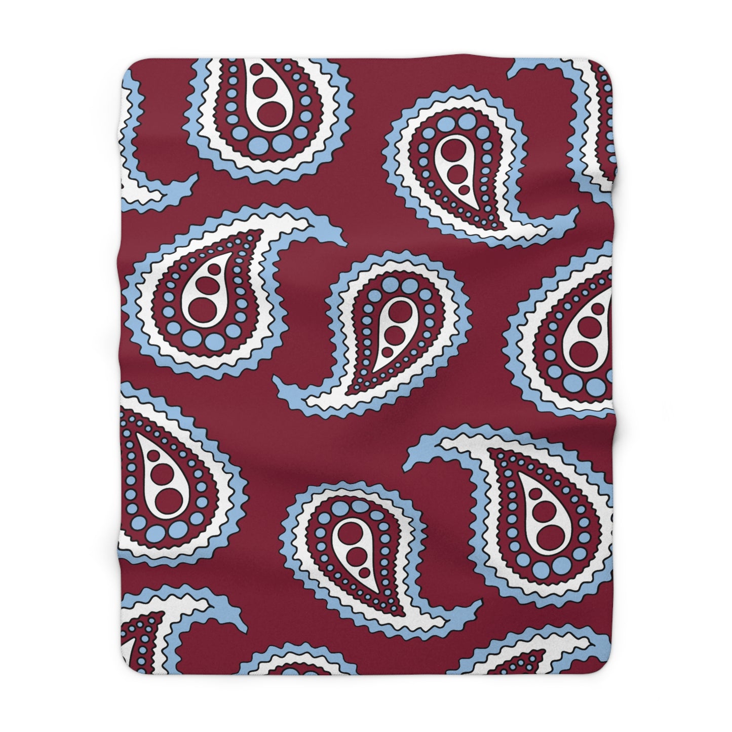 Claret, Blue, White Retro Paisley Blanket Throw