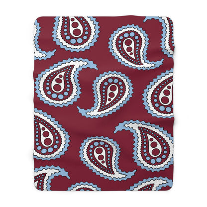 Claret, Blue, White Retro Paisley Blanket Throw