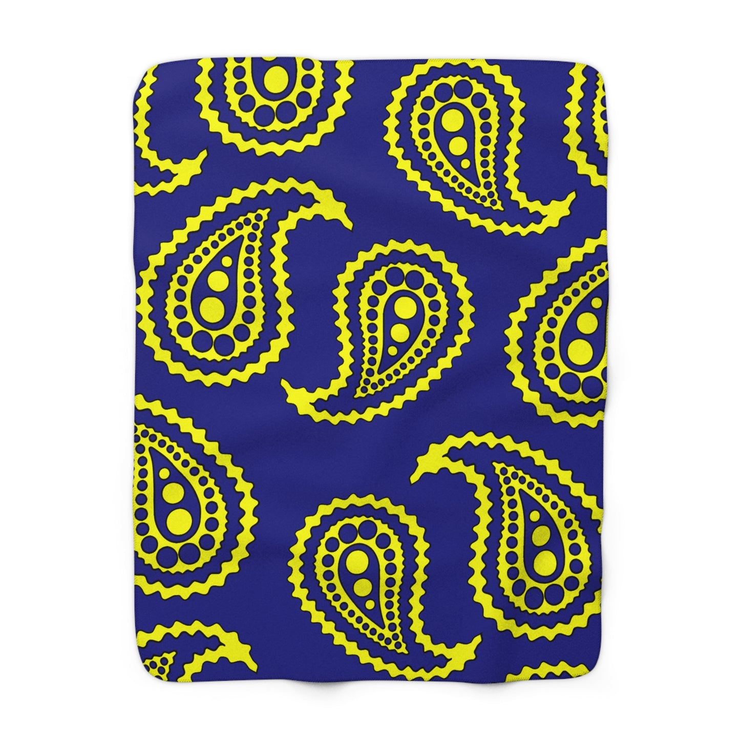 Navy Blue, Yellow Retro Paisley Blanket Throw