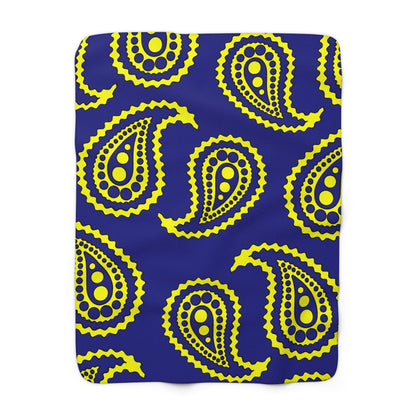 Navy Blue, Yellow Retro Paisley Blanket Throw