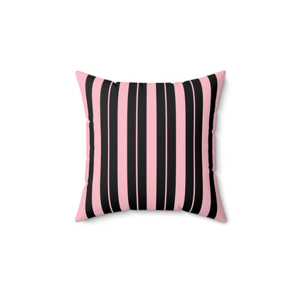 Pink, Black Retro Stripes Cushion Pillow