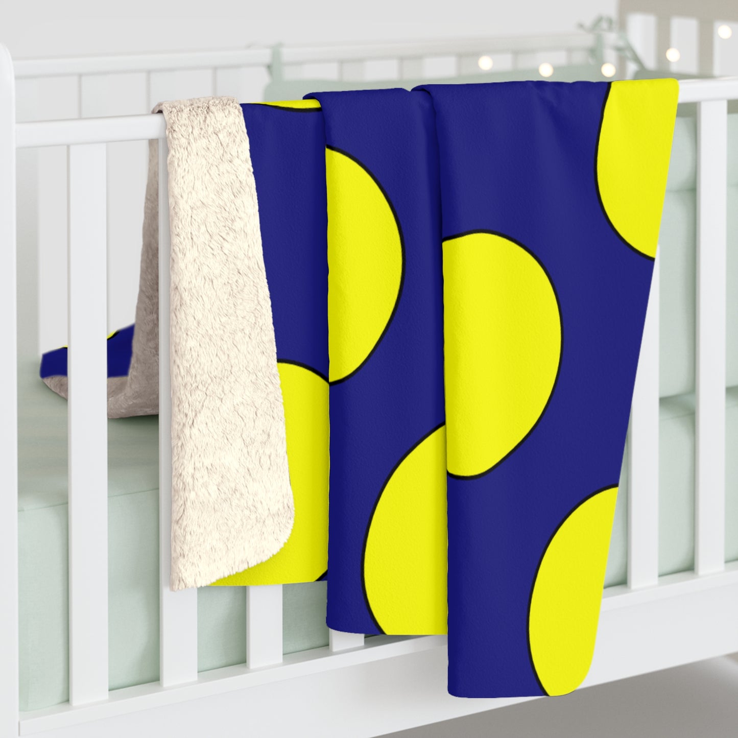 Navy Blue, Yellow Retro Polka Dots Blanket Throw