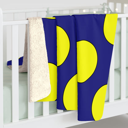 Navy Blue, Yellow Retro Polka Dots Blanket Throw