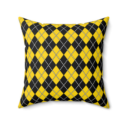 Gold, Black Retro Argyle Cushion Pillow