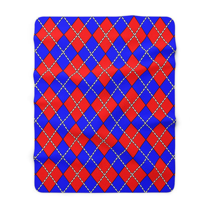 Blue, Red Retro Argyle Blanket Throw
