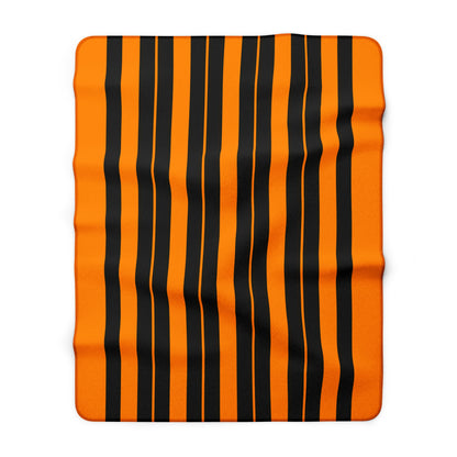 Dark Orange, Black Retro Stripes Blanket Throw