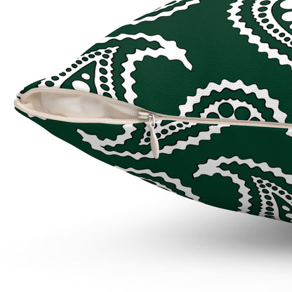 Dark Green, White Retro Paisley Cushion Pillow