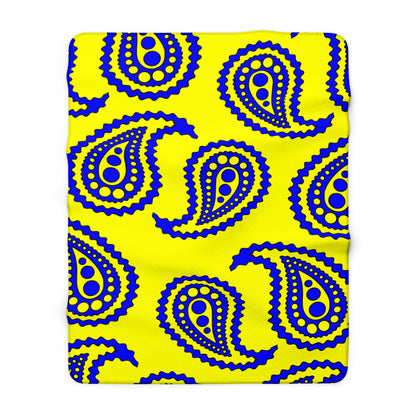 Yellow, Blue Retro Paisley Blanket Throw