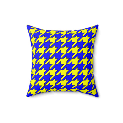 Yellow, Blue Retro Houndstooth Cushion Pillow