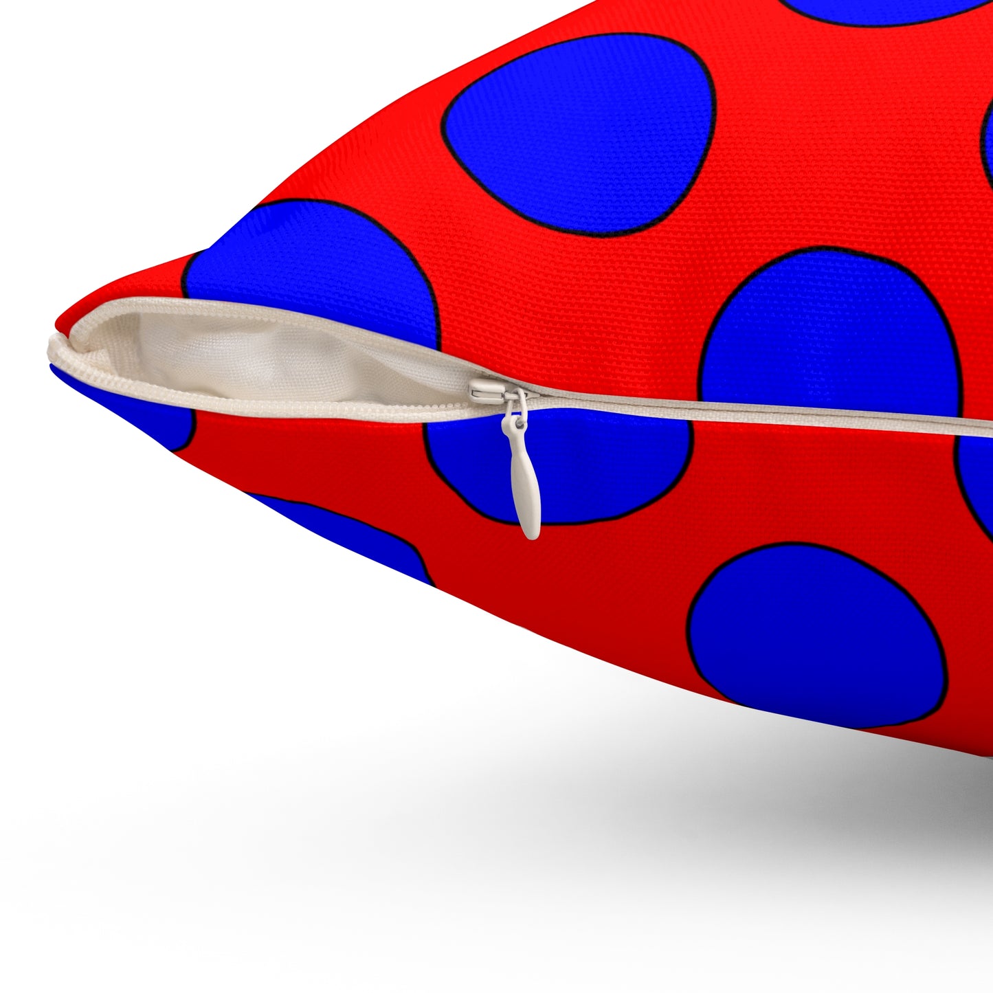 Red, Blue Retro Polka Dots Cushion Pillow