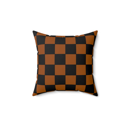 Brown, Black Retro Check Cushion Pillow